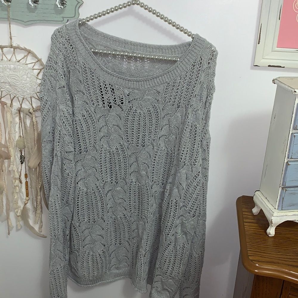 Light gray crochet top Women's Sweater
